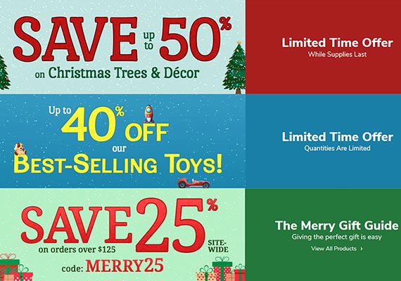 These category banners are examples of additional creative needed to help funnel the customer from email, to the landing category page and to the product page.